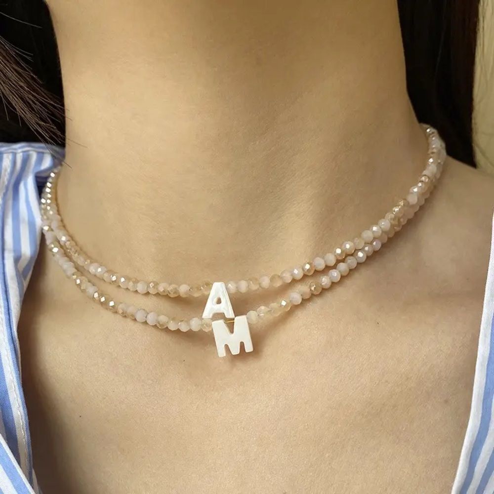 Gold Beaded Initial Necklace S1121
